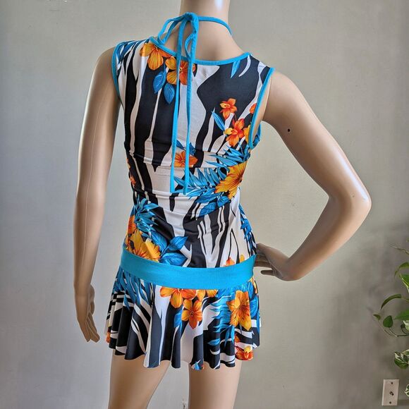 Vintage Y2K Micro Mini Dress Floral Halter Drop Waist Trashy Ruffle Top Small - Picture 3 of 12